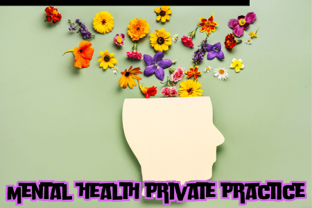 Illustration of suuceesful private practice with flowers emerging from a human head silhouette, symbolizing growth.
