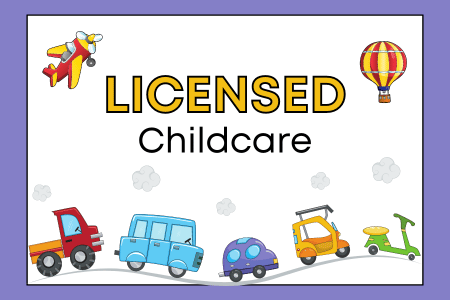 Illustration with colorful vehicles and the text 'Licensed Childcare,' symbolizing a playful and safe environment for children.