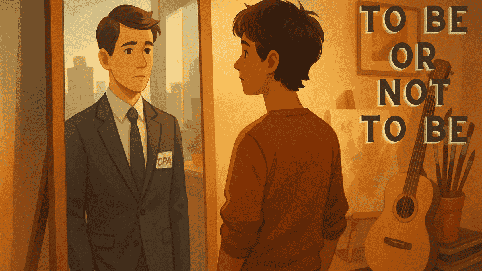 Young person debating their future while reflecting on the accounting career outlook in 2025, shown through a mirror image of themselves as a CPA.