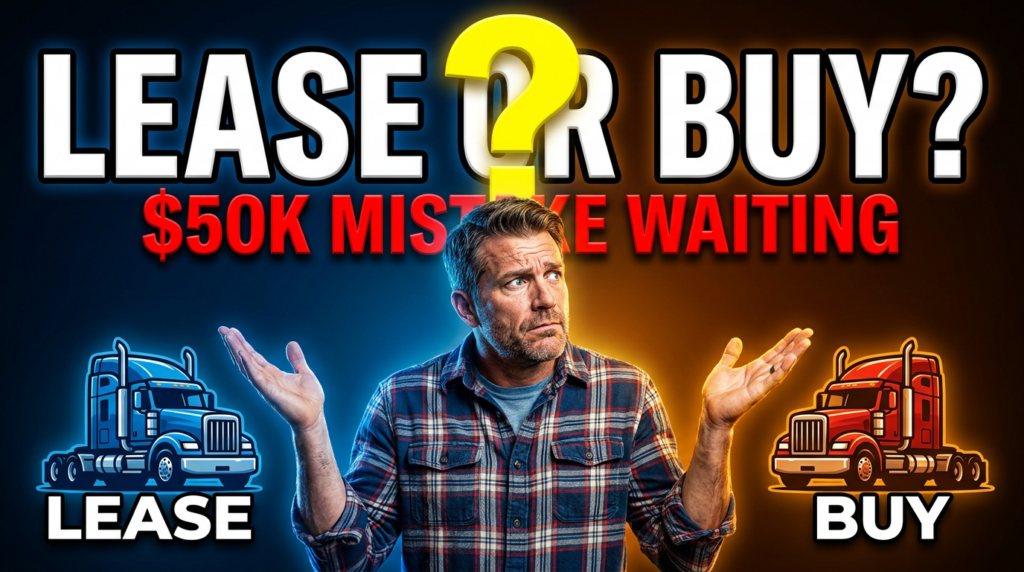 Bold thumbnail with confused owner and 'LEASE OR BUY?' text, illustrating the leasing vs financing decision guide.