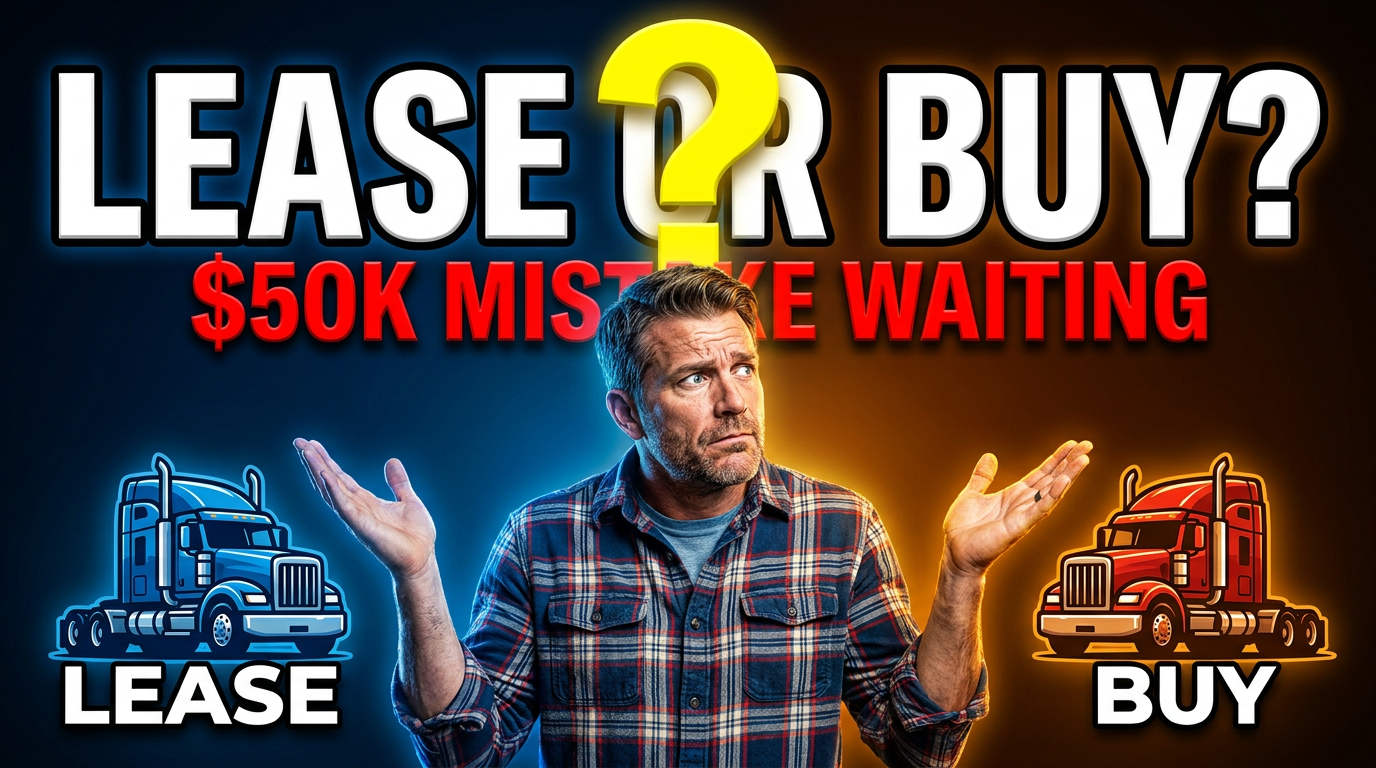 Bold thumbnail with confused owner and 'LEASE OR BUY?' text, illustrating the leasing vs financing decision guide.